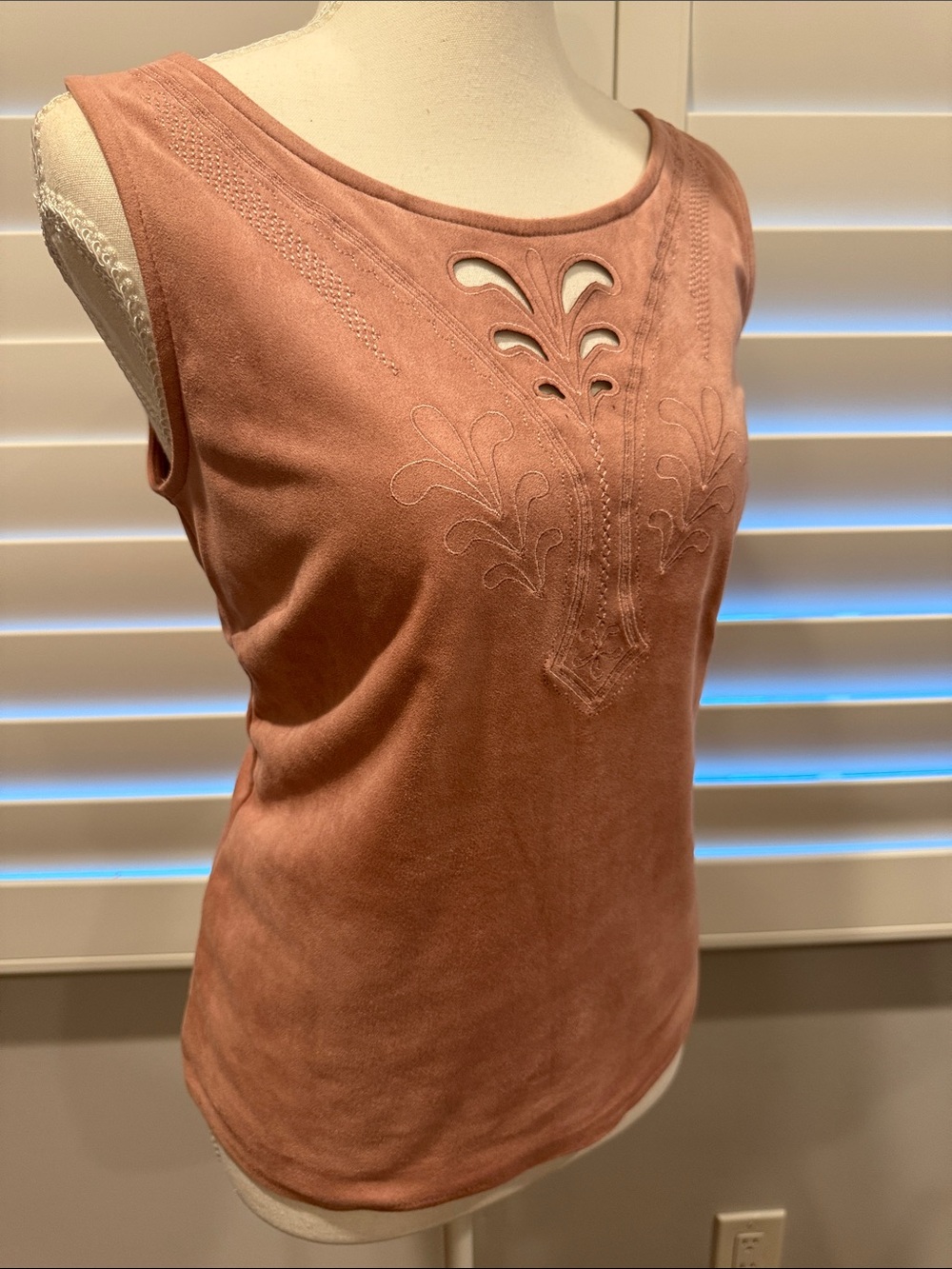 Embroidered Suede-like Tank Top - Dusty Rose